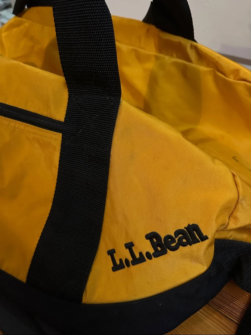 L.L. Bean Yellow and Black Nylon Duffel with Shoulder Strap - XL